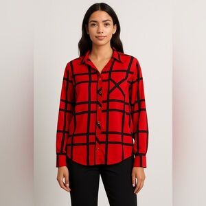 Red and Black Checkered Women's Top